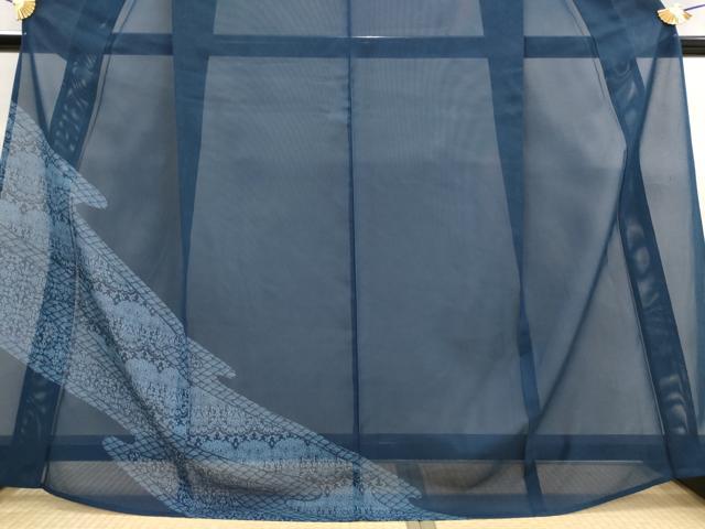 平和屋着物＊夏物　訪問着　絽　藍　型染め　更紗花文　正絹　逸品　未使用　AABK3024st