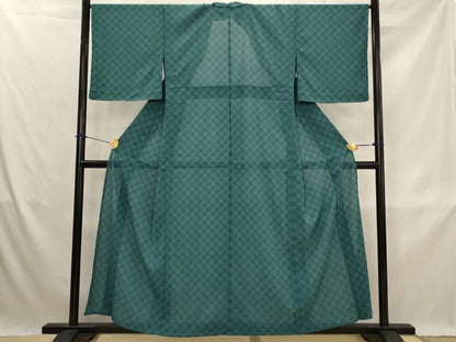 平和屋着物＊夏物　小紋　絽縮緬　市松文様　洗える着物　未使用　AABK3027st