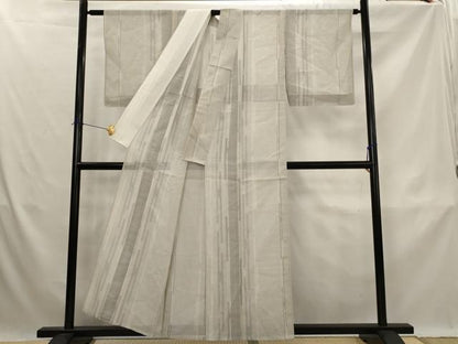平和屋着物＊夏物　紗紬　100亀甲　エ霞間道　反端付き　正絹　逸品　AABK3032st