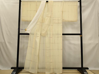 平和屋着物＊夏物　小紋　絽　変わり格子　正絹　逸品　AABK3036st