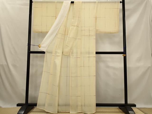 平和屋着物＊夏物　小紋　絽　変わり格子　正絹　逸品　AABK3036st
