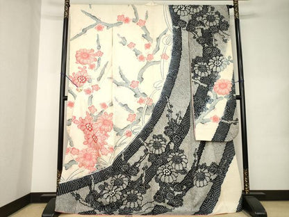 平和屋着物●豪華振袖　総絞り　枝花文　ロング丈　正絹　逸品　AABK3042ck