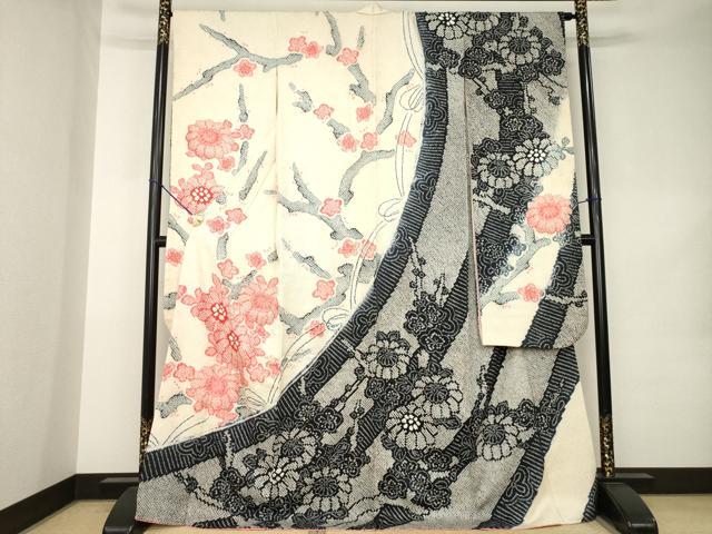 平和屋着物●豪華振袖　総絞り　枝花文　ロング丈　正絹　逸品　AABK3042ck