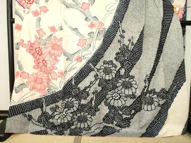 平和屋着物●豪華振袖　総絞り　枝花文　ロング丈　正絹　逸品　AABK3042ck