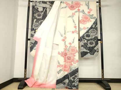 平和屋着物●豪華振袖　総絞り　枝花文　ロング丈　正絹　逸品　AABK3042ck