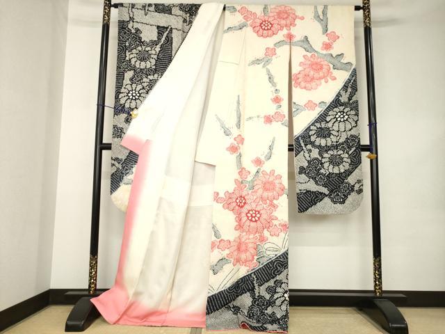 平和屋着物●豪華振袖　総絞り　枝花文　ロング丈　正絹　逸品　AABK3042ck