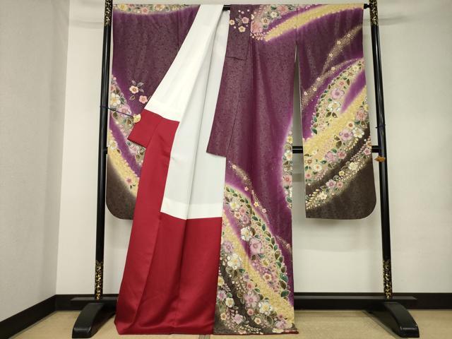 平和屋着物●豪華振袖　辻が花　舞花文　暈し染め　金通し地　ロング丈　正絹　逸品　AABK3043ck