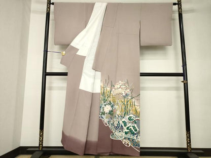 平和屋着物●豪華色留袖　友禅　作家物　流水花鳥文　正絹　逸品　AABK3046ck