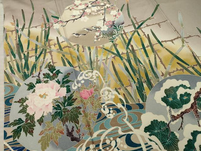 平和屋着物●豪華色留袖　友禅　作家物　流水花鳥文　正絹　逸品　AABK3046ck
