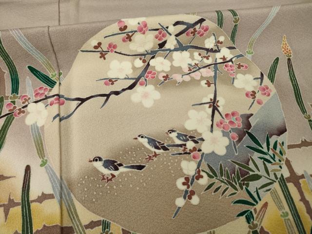 平和屋着物●豪華色留袖　友禅　作家物　流水花鳥文　正絹　逸品　AABK3046ck