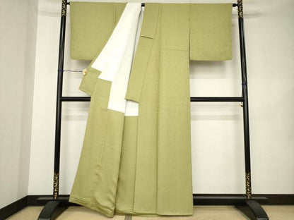 平和屋着物●上質な色無地　花唐草地紋　油色　正絹　逸品　AABK3050ck