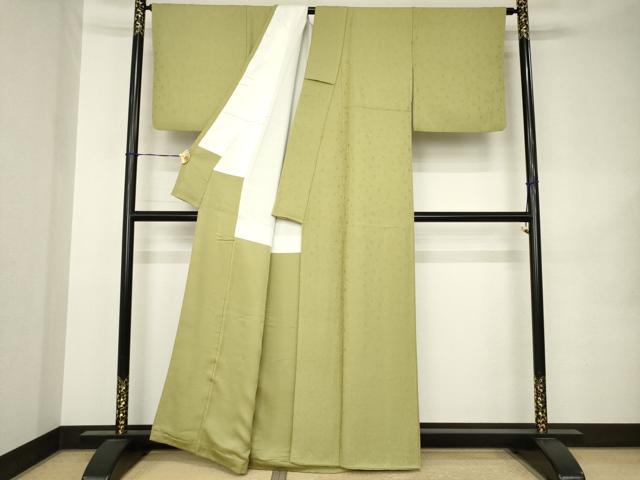 平和屋着物●上質な色無地　花唐草地紋　油色　正絹　逸品　AABK3050ck