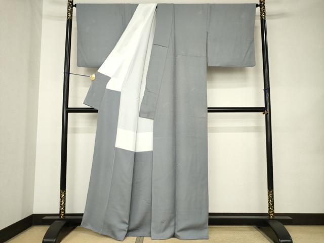 平和屋着物●上質な色無地　舞花地紋　素鼠色　正絹　逸品　AABK3051ck