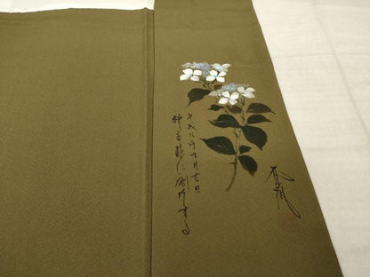 平和屋着物●上質な色無地　作家物　媚茶色　正絹　逸品　未使用　AABK3052ck