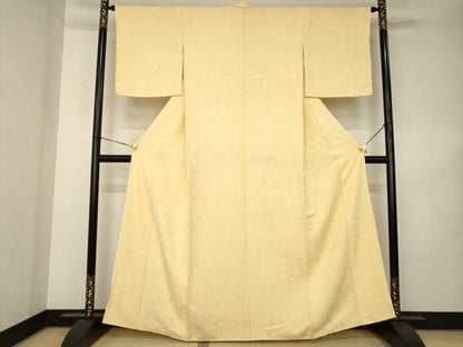 平和屋着物●上質な色無地　流水花地紋　萱草色　正絹　逸品　AABK3056ck