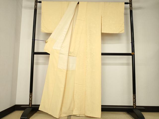 平和屋着物●上質な色無地　流水花地紋　萱草色　正絹　逸品　AABK3056ck