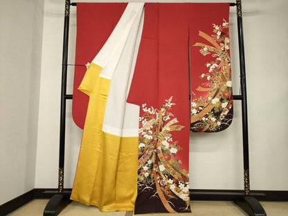 平和屋着物●豪華振袖　駒刺繍　束ね熨斗花文　暈し染め　金彩　正絹　逸品　AABK3057ck