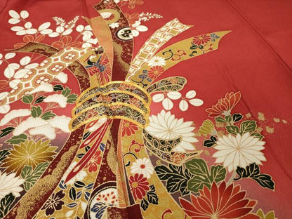 平和屋着物●豪華振袖　駒刺繍　束ね熨斗花文　暈し染め　金彩　正絹　逸品　AABK3057ck