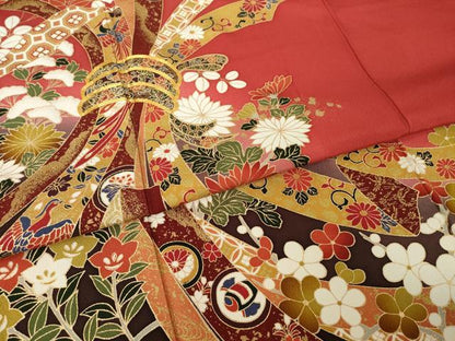 平和屋着物●豪華振袖　駒刺繍　束ね熨斗花文　暈し染め　金彩　正絹　逸品　AABK3057ck