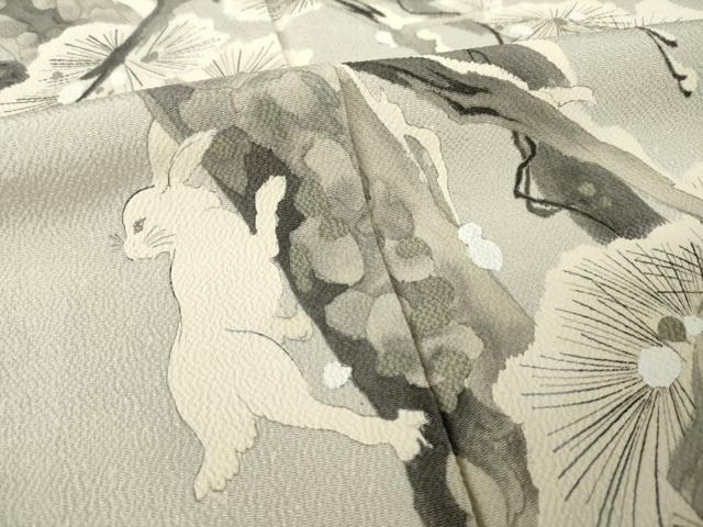 平和屋着物●訪問着　作家物　雪持ち松文　兎　暈し染め　正絹　逸品　AABK3058ck