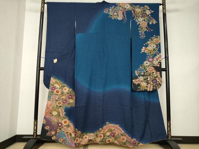 平和屋着物●豪華振袖　辻が花　舞花文　暈し染め　銀通し地　鈴乃屋扱い　正絹　逸品　AABK3059ck