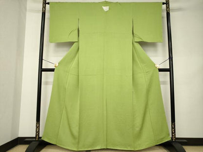 平和屋着物●上質な色無地　若苗色　正絹　逸品　AABK3061ck