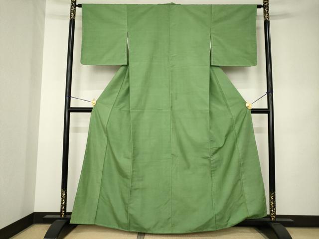 平和屋着物●上質な紬　色無地　松葉色　正絹　逸品　AABK3062ck