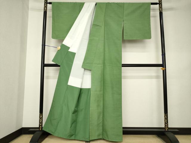 平和屋着物●上質な紬　色無地　松葉色　正絹　逸品　AABK3062ck