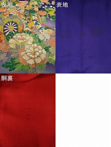平和屋着物●アンティーク　大正ロマン　色留袖　御所車花文　両褄　正絹　逸品　AABK3063ck