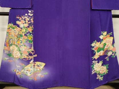 平和屋着物●アンティーク　大正ロマン　色留袖　御所車花文　両褄　正絹　逸品　AABK3063ck