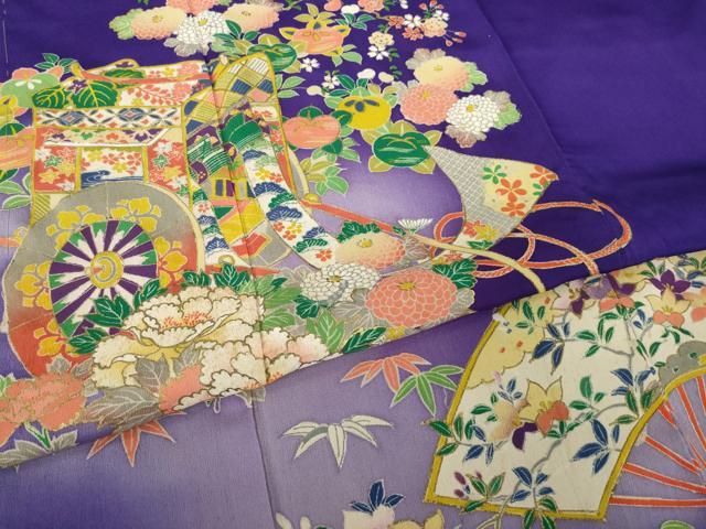 平和屋着物●アンティーク　大正ロマン　色留袖　御所車花文　両褄　正絹　逸品　AABK3063ck