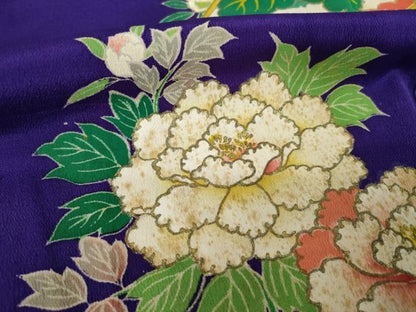 平和屋着物●アンティーク　大正ロマン　色留袖　御所車花文　両褄　正絹　逸品　AABK3063ck