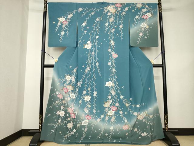 平和屋着物●訪問着　友禅　作家物　枝垂れ花文　暈し染め　正絹　逸品　AABK3064ck