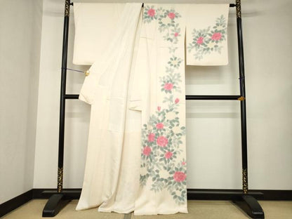 平和屋着物●訪問着　刺繍　薔薇　バラ　正絹　逸品　AABK3065ck