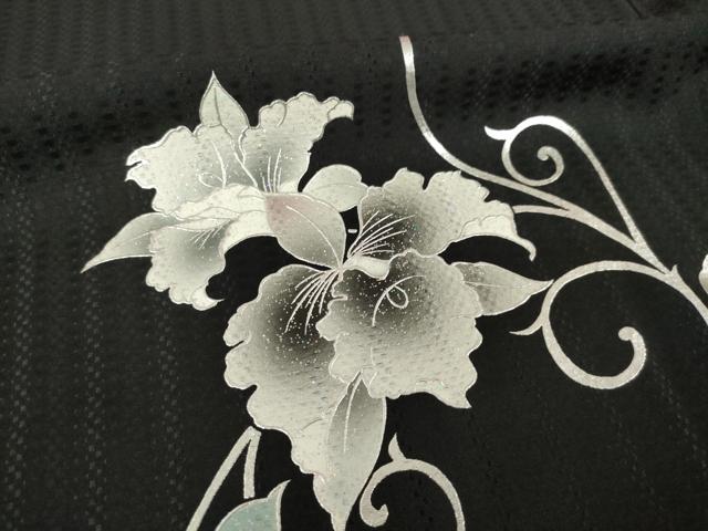平和屋着物●訪問着　花唐草文　暈し染め　黒地　金彩　ロング丈　正絹　逸品　AABK3068ck