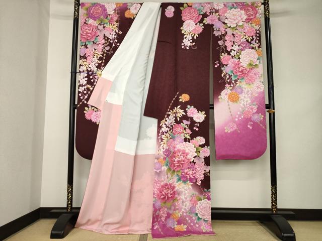 平和屋着物●押切もえ　MOE OSHIKIRI　振袖　刺繍　舞花　暈し染め　金糸　金彩　金通し地　正絹　逸品　AABK3069ck