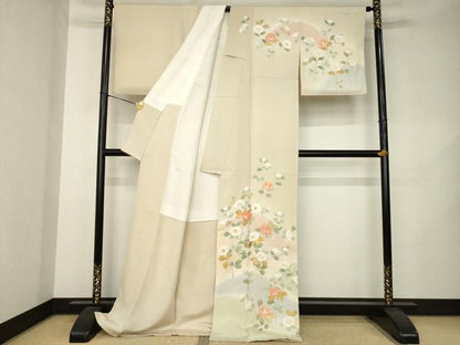 平和屋着物●訪問着　刺繍　枝花文　暈し染め　ロング丈　正絹　逸品　AABK3070ck
