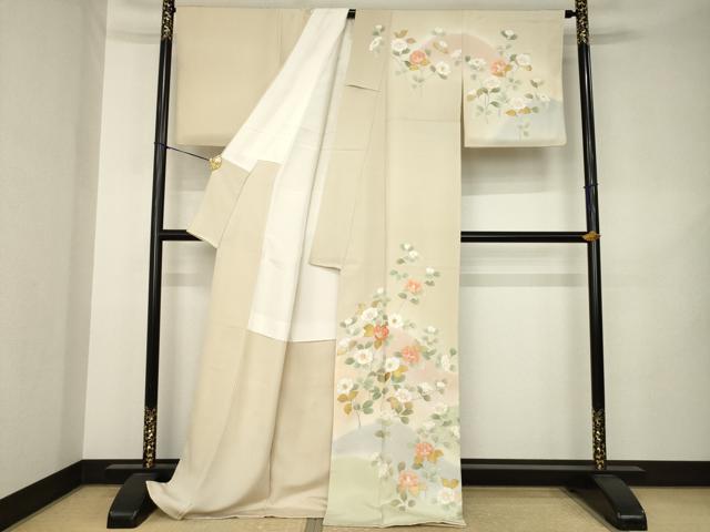平和屋着物●訪問着　刺繍　枝花文　暈し染め　ロング丈　正絹　逸品　AABK3070ck