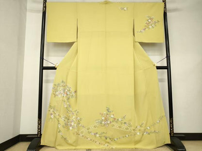 平和屋着物●訪問着　総刺繍　蘇州刺繍　几帳花文　金糸　正絹　逸品　AABK3071ck
