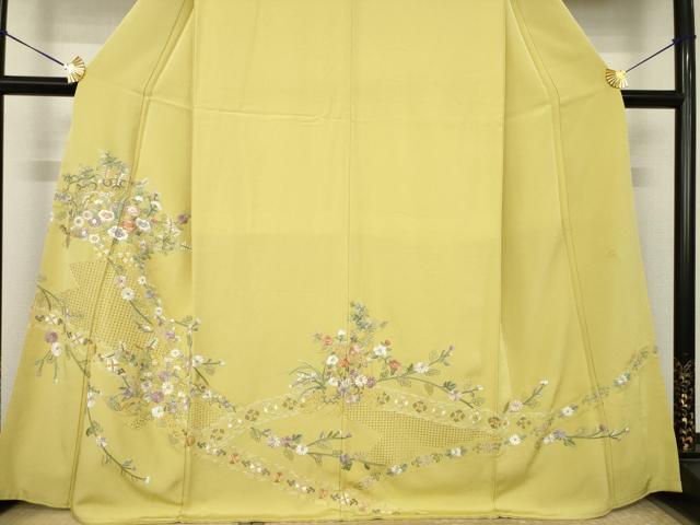 平和屋着物●訪問着　総刺繍　蘇州刺繍　几帳花文　金糸　正絹　逸品　AABK3071ck