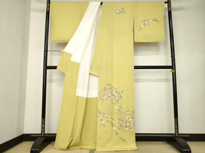 平和屋着物●訪問着　総刺繍　蘇州刺繍　几帳花文　金糸　正絹　逸品　AABK3071ck