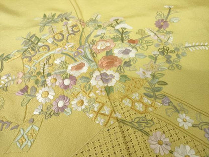 平和屋着物●訪問着　総刺繍　蘇州刺繍　几帳花文　金糸　正絹　逸品　AABK3071ck