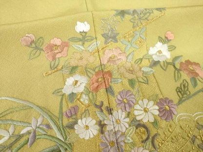 平和屋着物●訪問着　総刺繍　蘇州刺繍　几帳花文　金糸　正絹　逸品　AABK3071ck