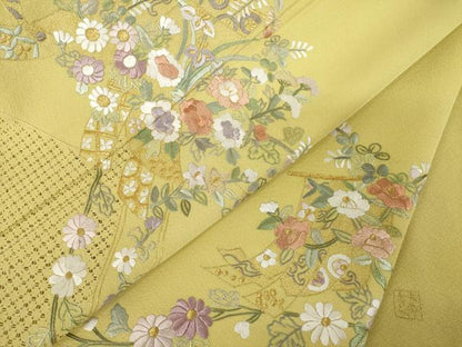 平和屋着物●訪問着　総刺繍　蘇州刺繍　几帳花文　金糸　正絹　逸品　AABK3071ck