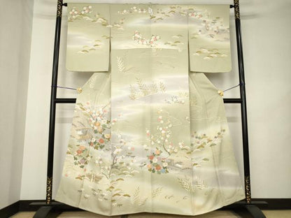 平和屋着物●訪問着　駒刺繍　風景文　暈し染め　金彩　正絹　逸品　AABK3072ck