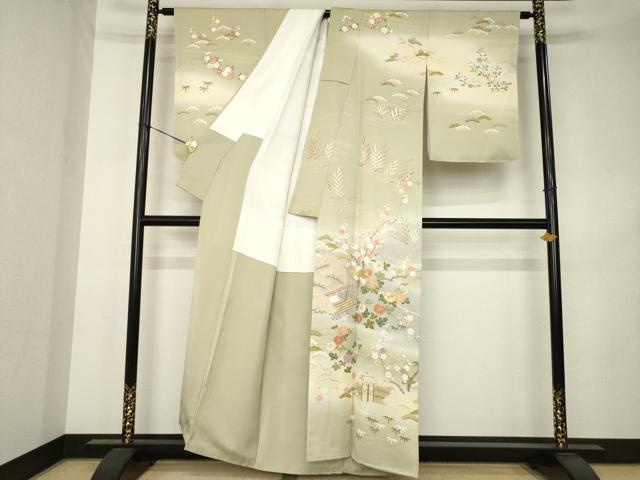 平和屋着物●訪問着　駒刺繍　風景文　暈し染め　金彩　正絹　逸品　AABK3072ck