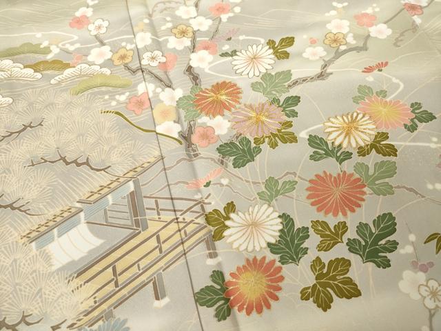 平和屋着物●訪問着　駒刺繍　風景文　暈し染め　金彩　正絹　逸品　AABK3072ck