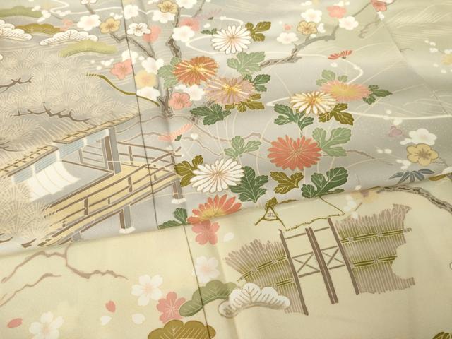 平和屋着物●訪問着　駒刺繍　風景文　暈し染め　金彩　正絹　逸品　AABK3072ck