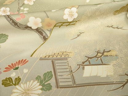 平和屋着物●訪問着　駒刺繍　風景文　暈し染め　金彩　正絹　逸品　AABK3072ck