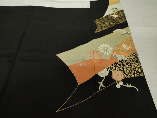 平和屋着物●創業460年・千總　黒留袖　駒刺繍　貝桶花文　金彩　正絹　逸品　AABK3075ck